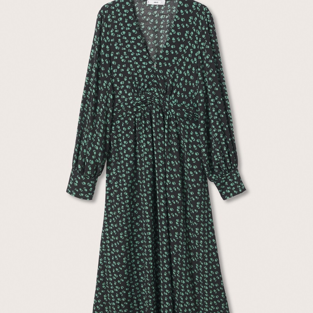 Mango White and Green Tiered Sundress with Bishop Sleeves